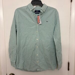 VINEYARD VINES | Button-Down Whale Shirt NWT | Green and White Striped | Mens XL